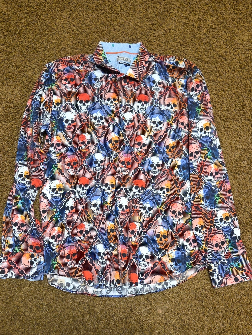 Lucho Houston | Bold Multicolor Skull Print Men’s Shirt | XL